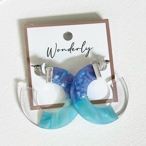 Wonderly Iridescent Blue Lavender Turquoise Acrylic Hoop Post-Back Earrings NWT